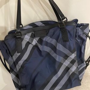 Pre-owned BURBERRY Blue Supernova Check Nylon Tote Bag